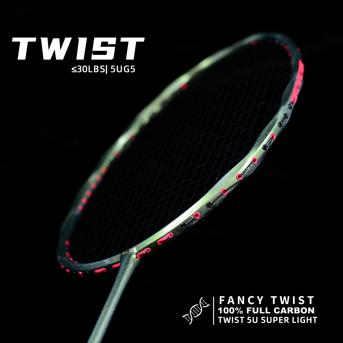 Badminton Raket - TWIST 100% Full Carbon Fiber Badminton