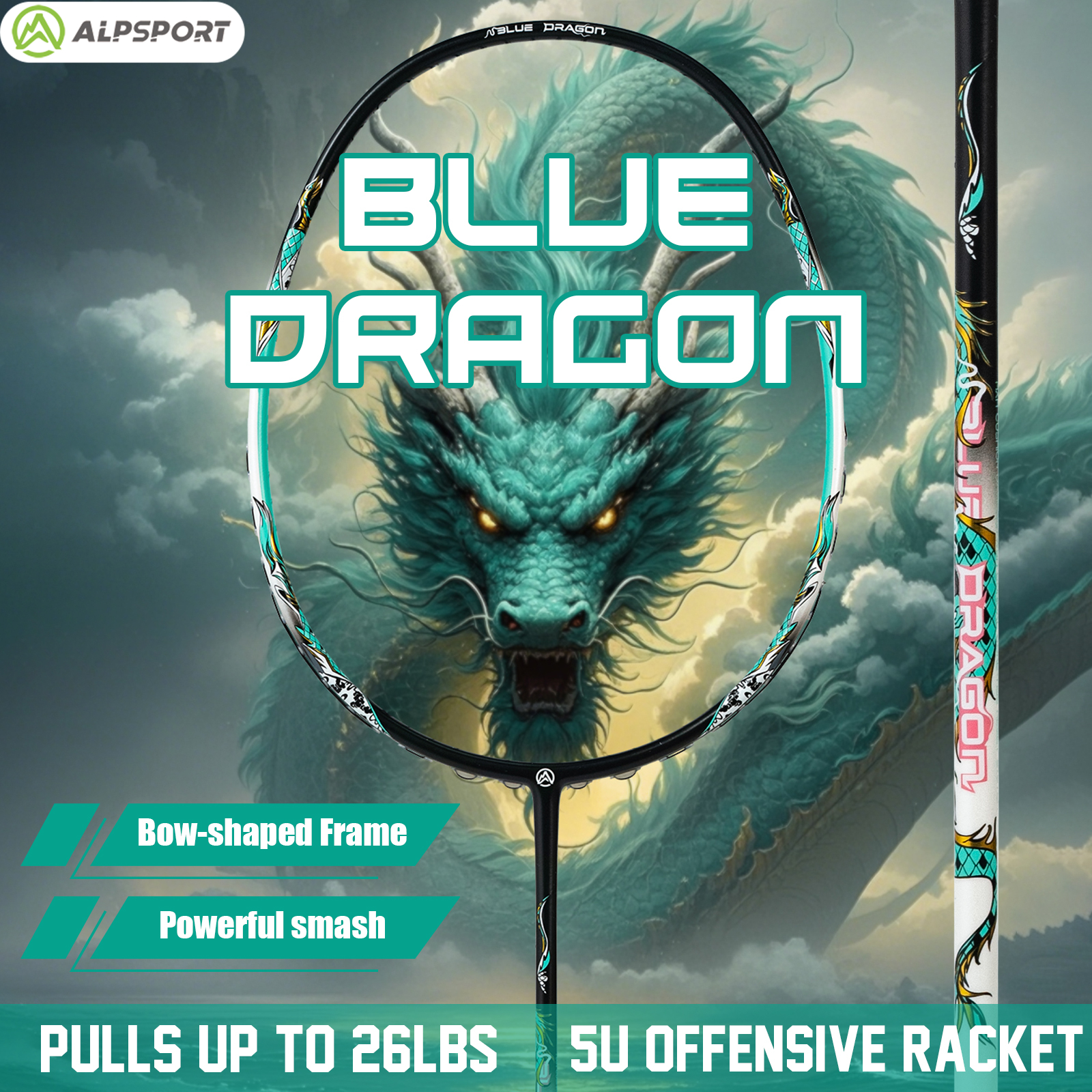 Badminton Raket - ALPSPORT【Blue Dragon】5U 75g Carbon Fiber Frame
